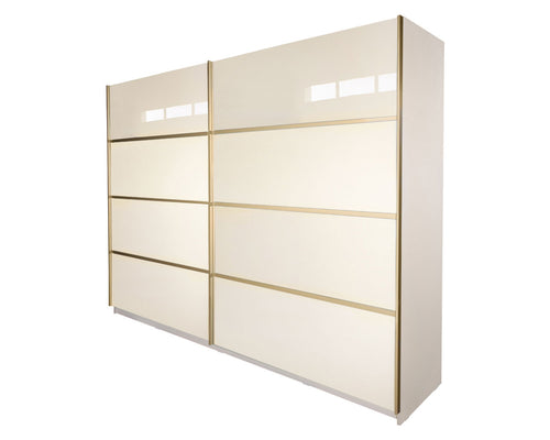 Gold Dulap 2800 Crem cu usi MDF Lucios + 2 Comode