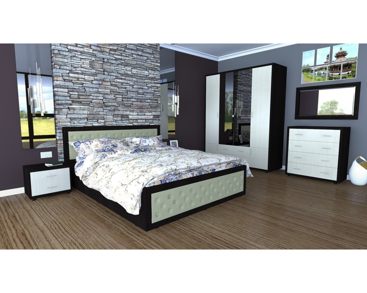 Dormitor Torino cu pat cu somiera metalica rabatabila 160x200 cm Alb / Gri