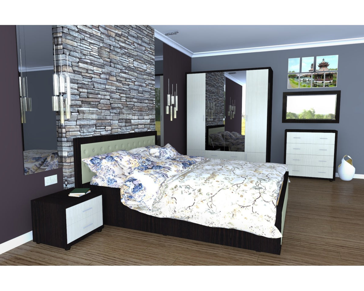 Dormitor Torino cu pat 140x200 cm wenge / ladin