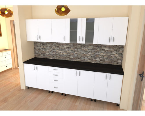 Bucatarie Alfa 2.6 metri PAL alb cu blat Wenge