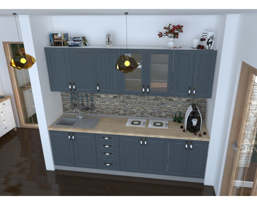 Bucatarie Zebra 2.6 metri MDF gri frezare dungi
