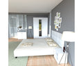 Dormitor Soft Alb cu pat tapitat alb pentru saltea 140x200cm