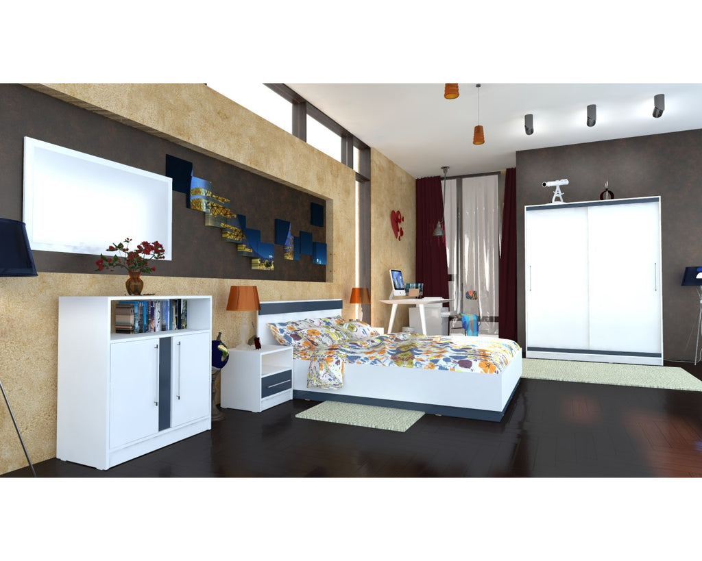 Dormitor Verona Alb/Gri cu pat 140x200 cm