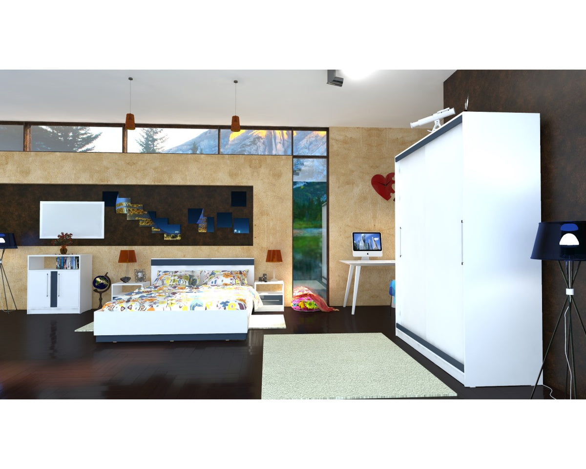 Dormitor Verona Alb/Gri cu pat 140x200 cm