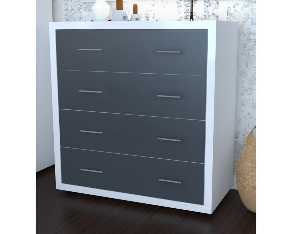 Dormitor Torino cu pat cu somiera metalica rabatabila 140x200 cm Alb / Gri