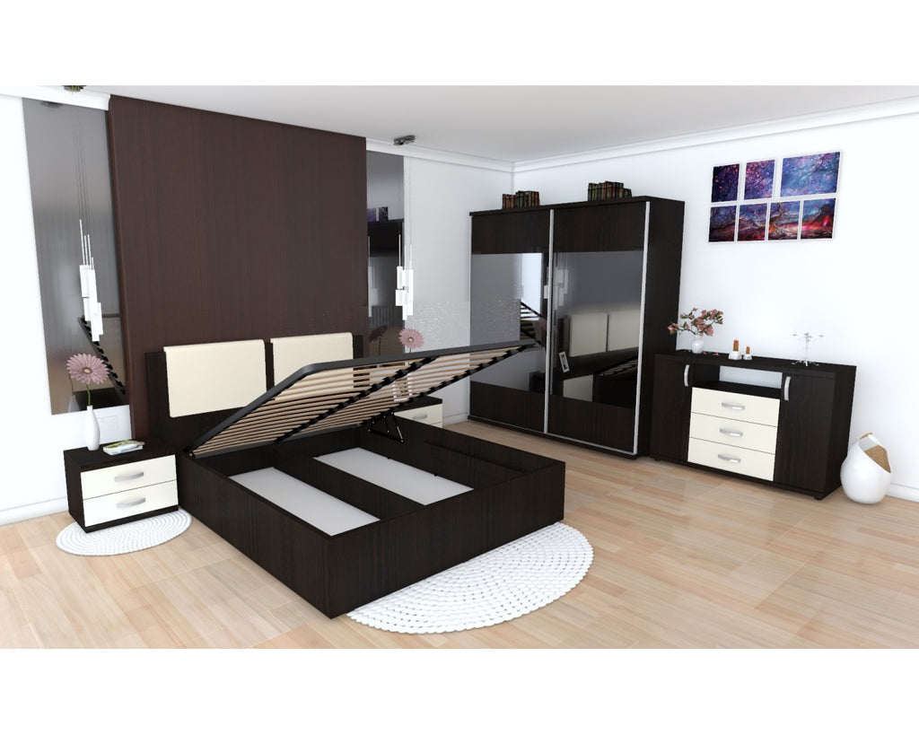 Dormitor Laguna cu pat 140x200 cu lada Wenge cu Vanilie