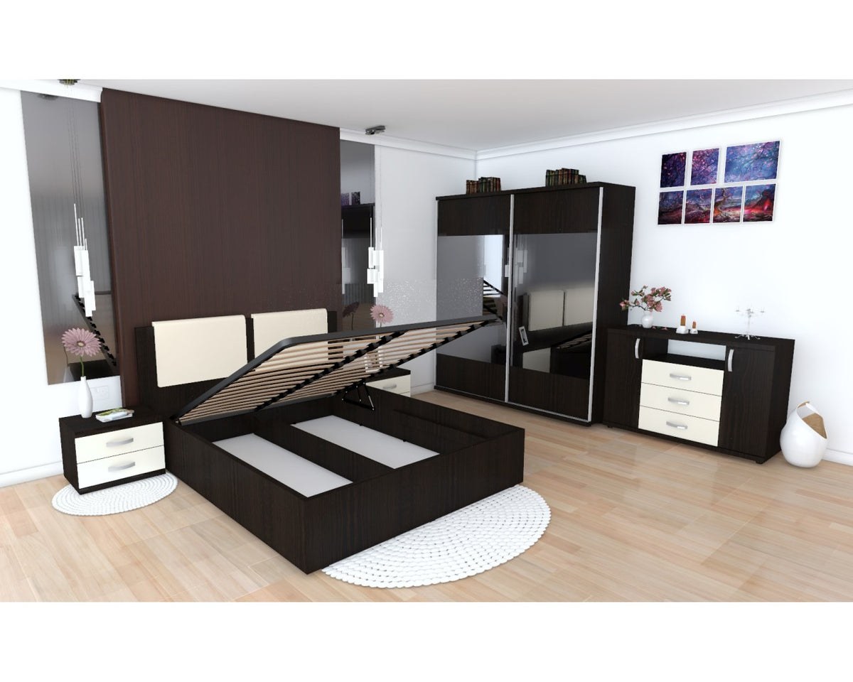 Dormitor Laguna cu pat 160x200 cu lada Wenge cu Vanilie