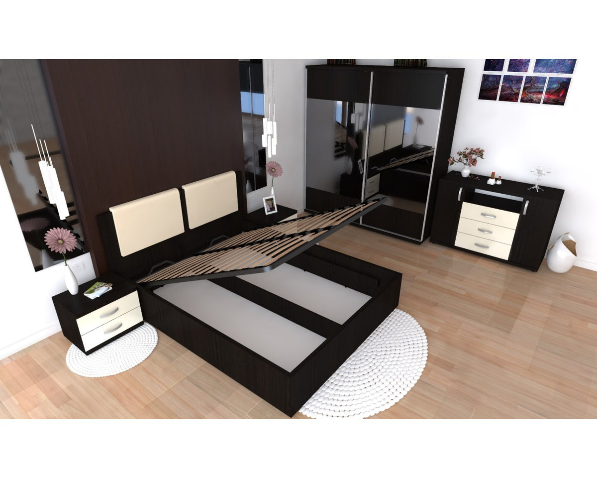 Dormitor Laguna cu pat 140x200 cu lada Wenge cu Vanilie