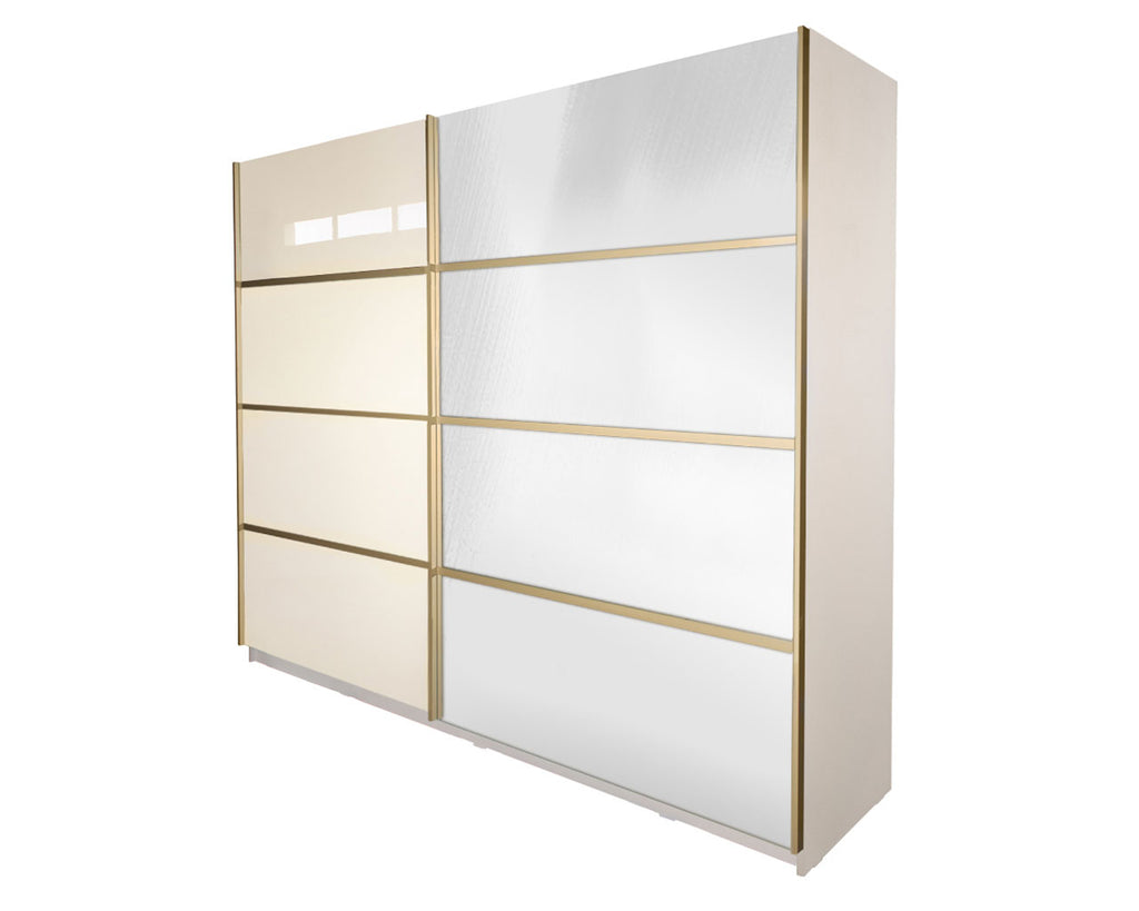 Gold Dulap 2500 Crem cu usi MDF Lucios si Oglinda + 1 Comoda
