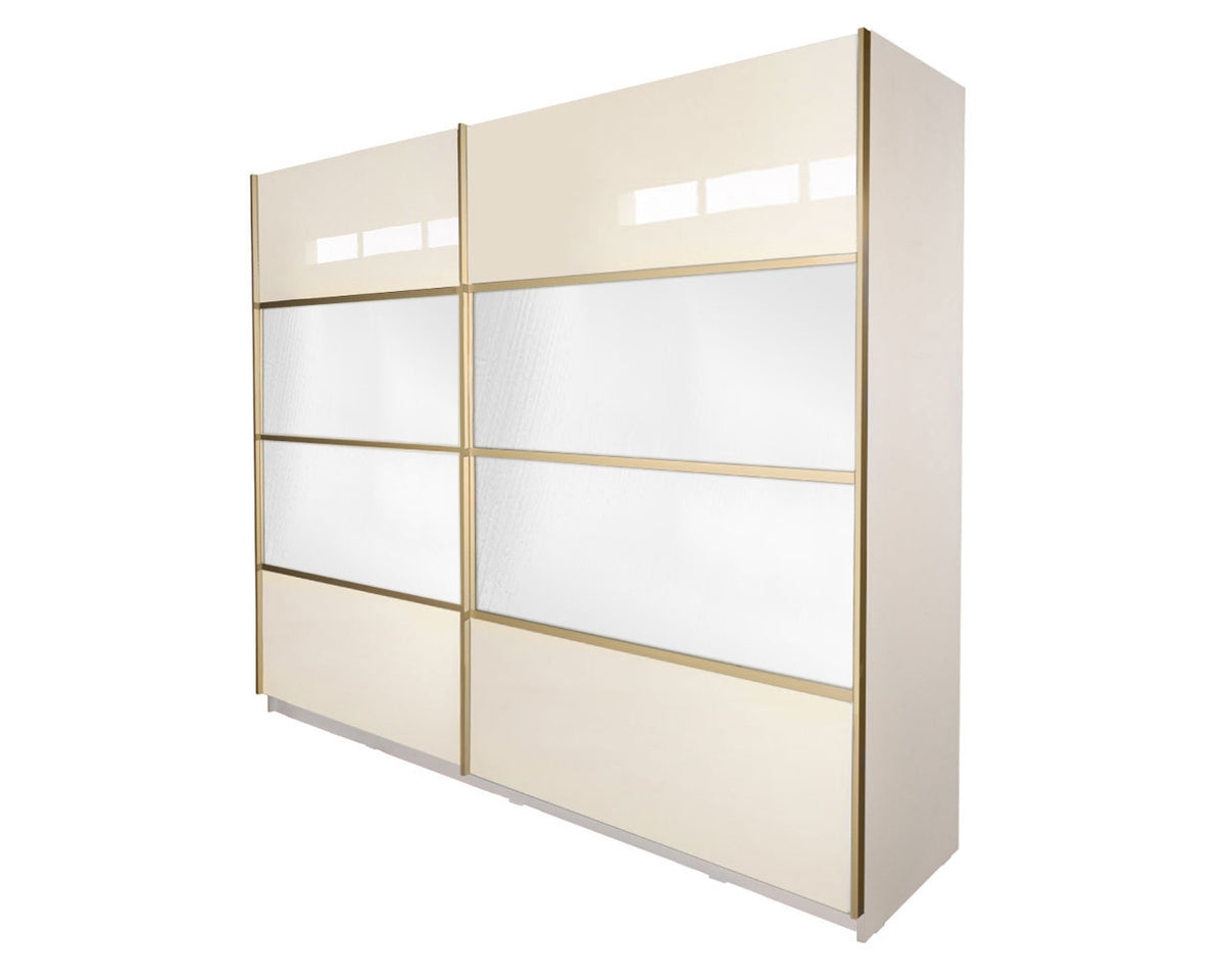 Gold Dulap 2500 Crem cu usi MDF Lucios si Oglinda + 1 Comoda