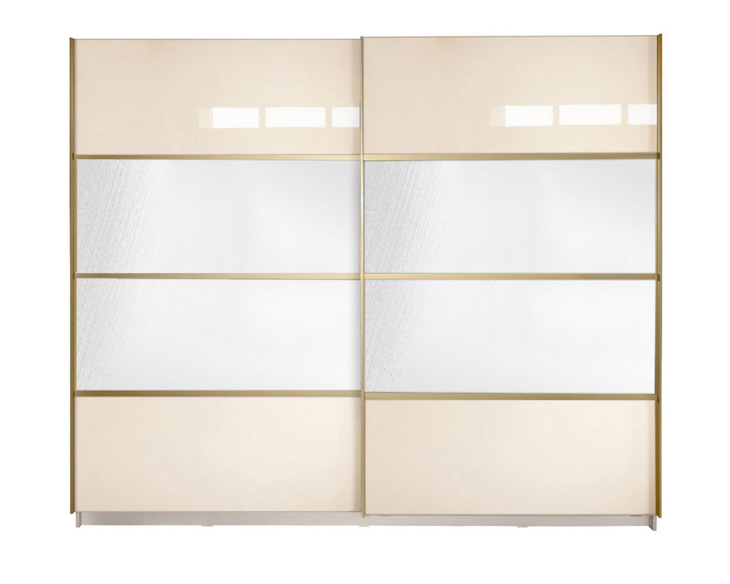 Gold Dulap 2500 Crem cu usi MDF Lucios si Oglinda + 1 Comoda