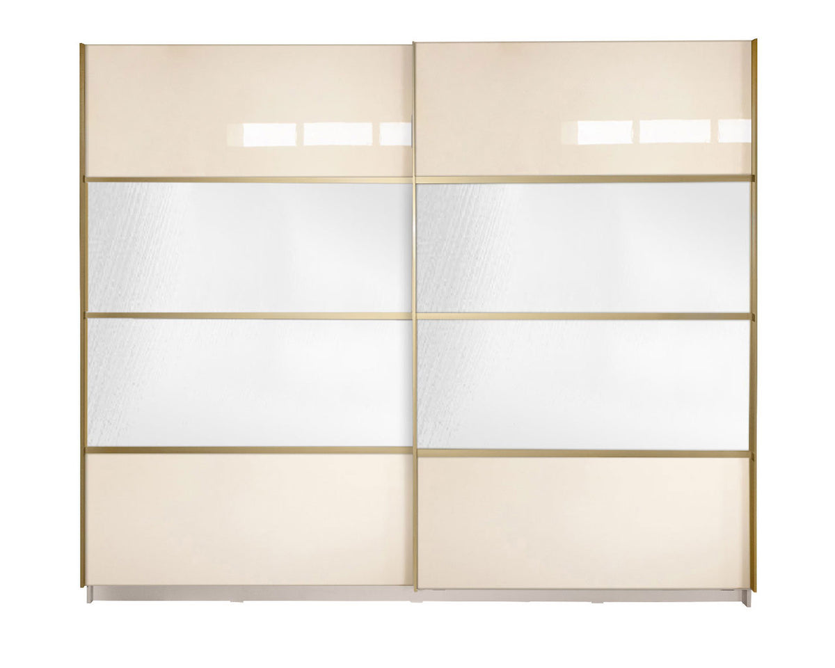 Gold Dulap 2500 Crem cu usi MDF Lucios si Oglinda + 1 Comoda