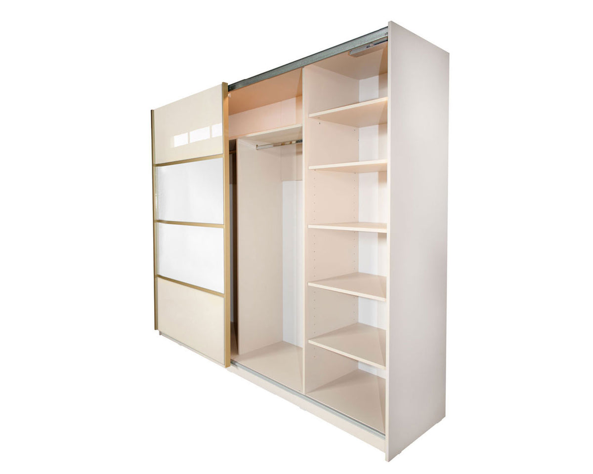 Gold Dulap 2500 Crem cu usi MDF Lucios si Oglinda + 1 Comoda