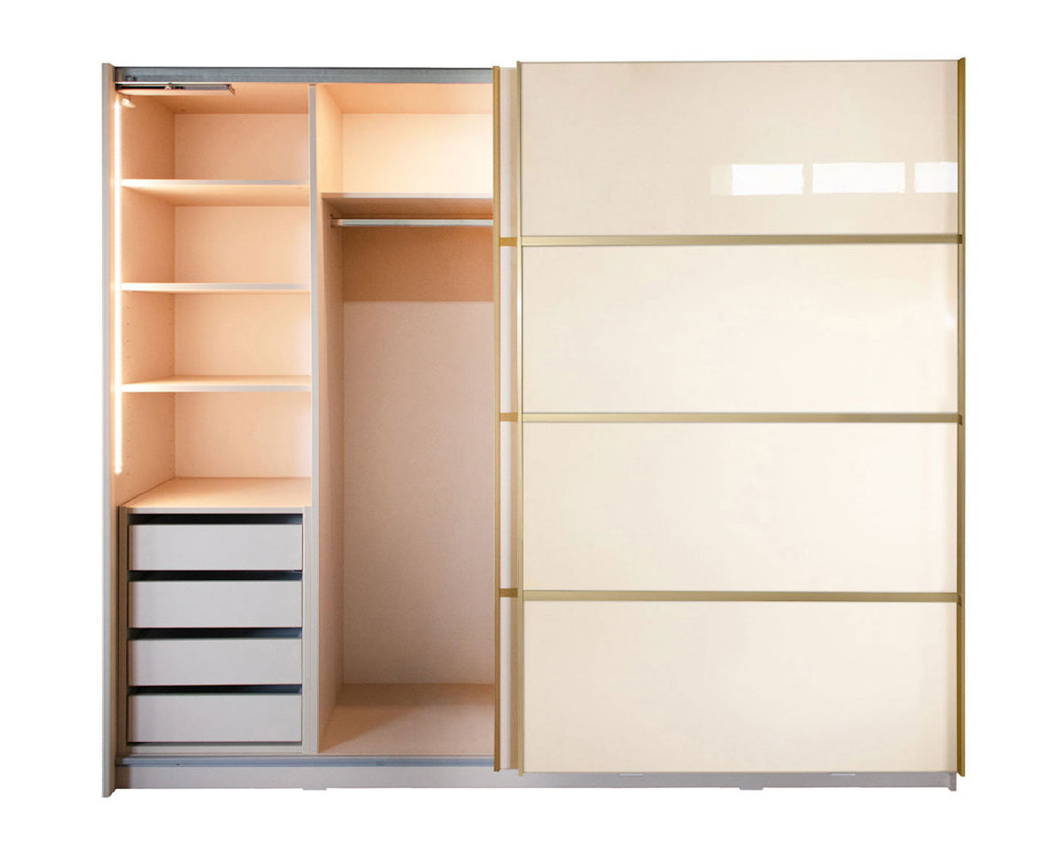 Gold Dulap 2500 Crem cu usi MDF Lucios + 2 Comode
