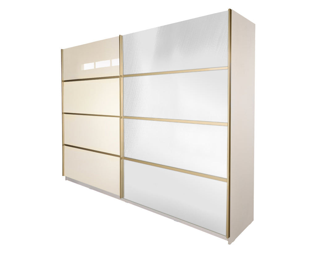 Gold Dulap 2800 Crem cu usi MDF Lucios si Oglinda + 2 Comode