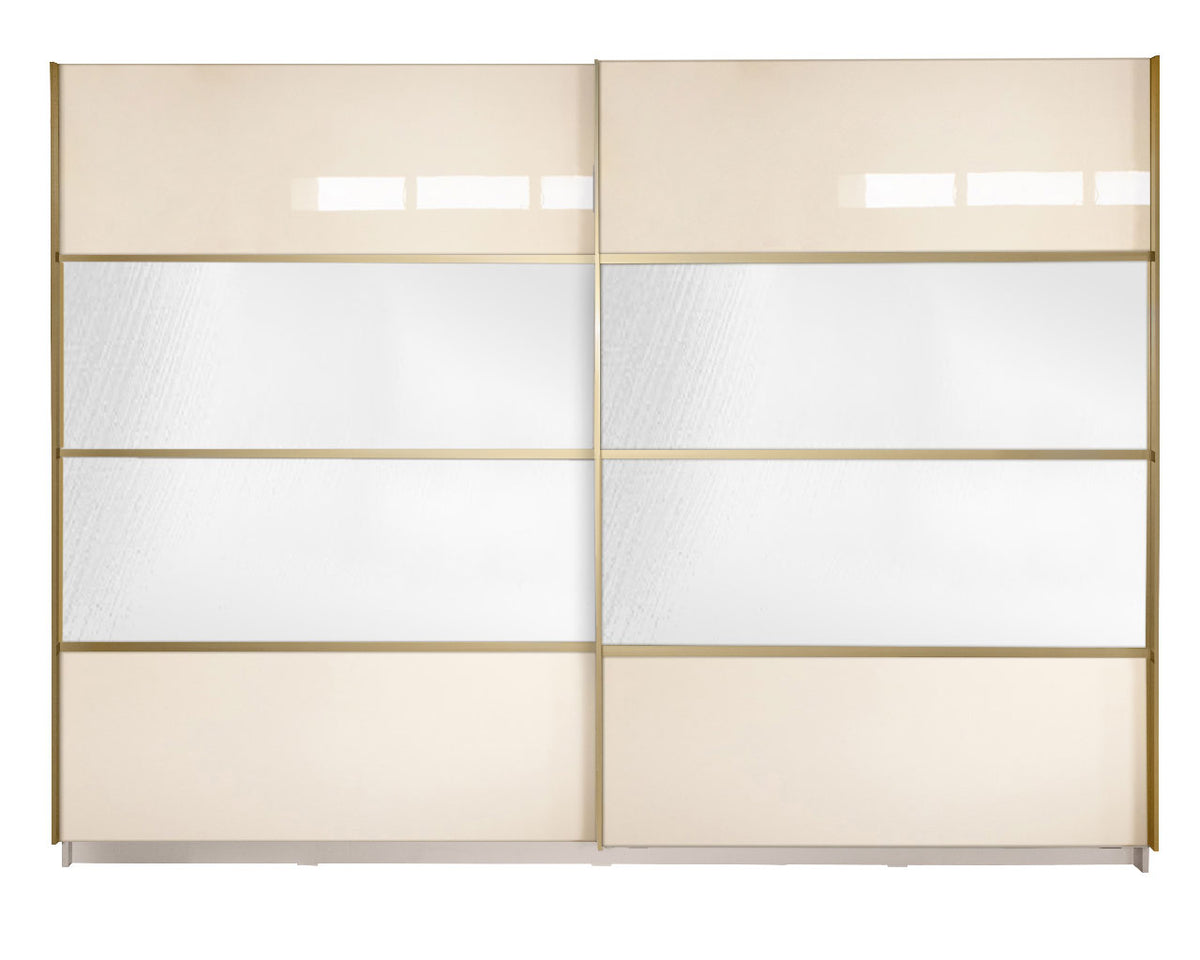 Gold Dulap 2800 Crem cu usi MDF Lucios si Oglinda + 1 Comoda