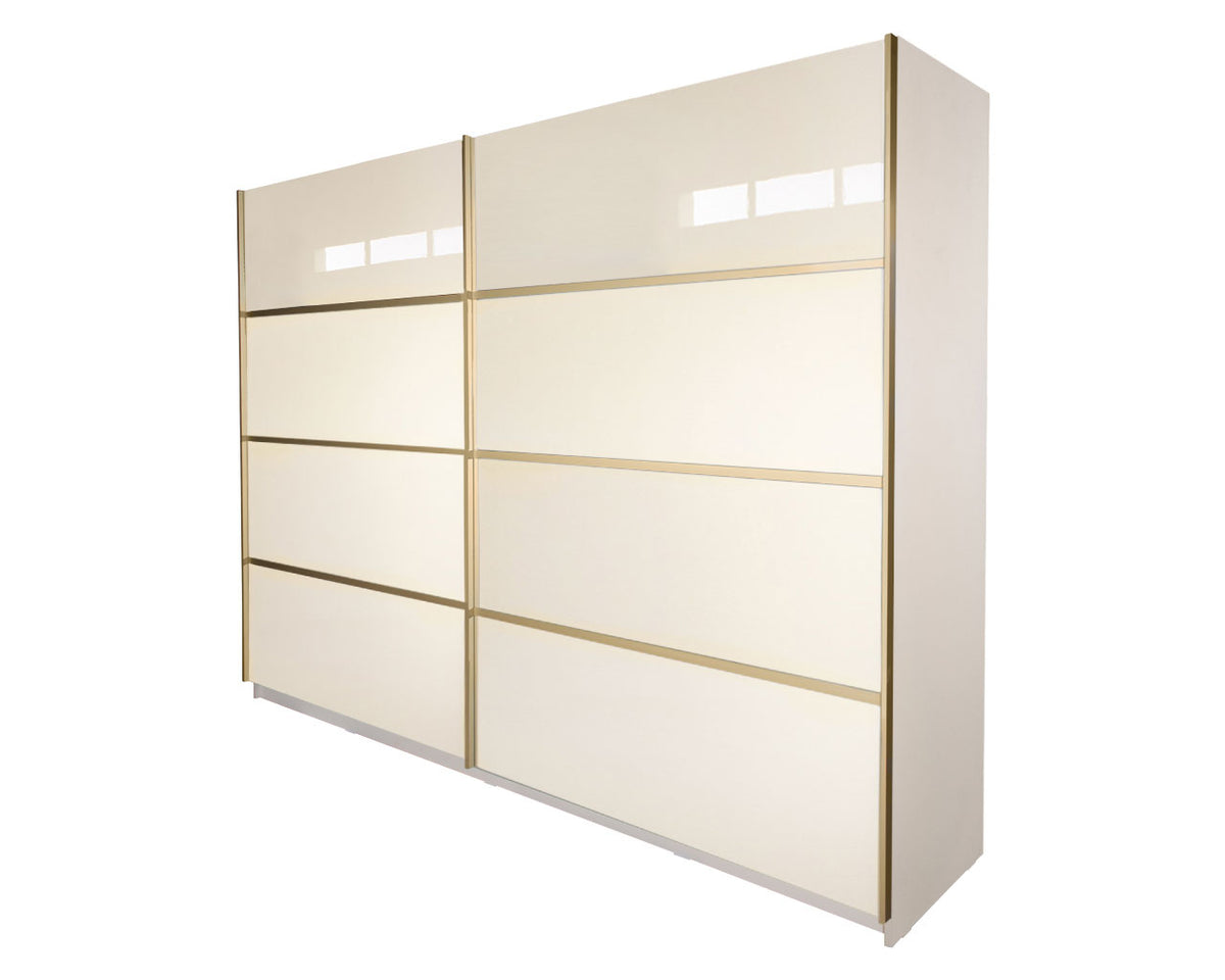 Gold Dulap 2800 Crem cu usi MDF Lucios + 2 Comode