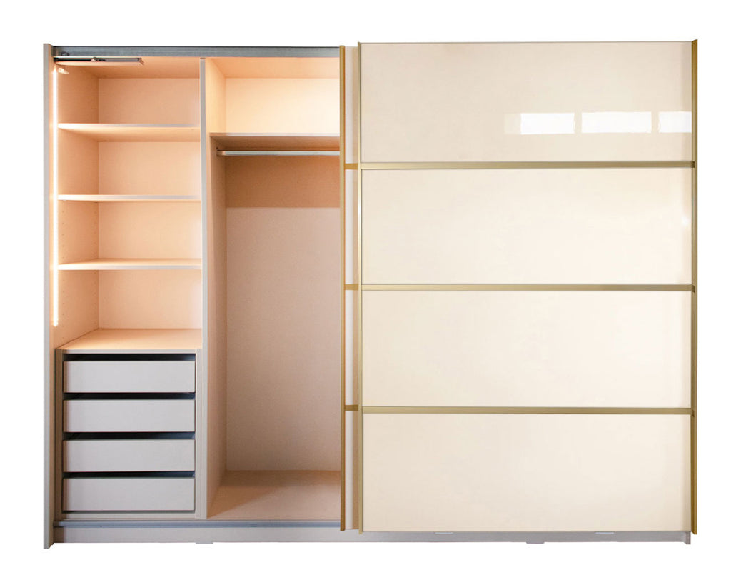 Gold Dulap 2800 Crem cu usi MDF Lucios + 1 Comoda