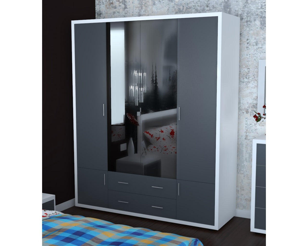 Dormitor Torino cu pat 140x200 cm Alb / Gri