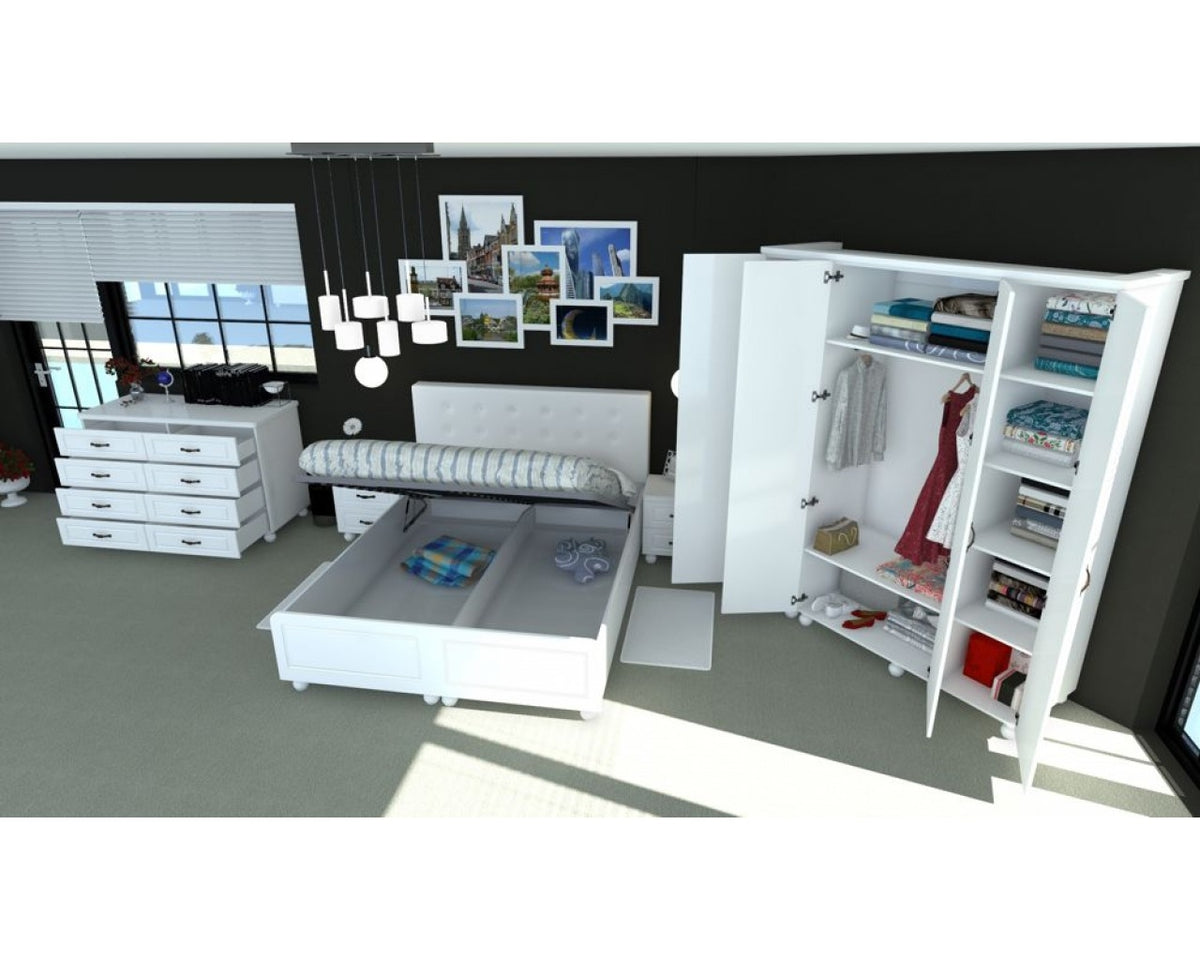 Dormitor Dynasty Alb cu pat 180x200 cm