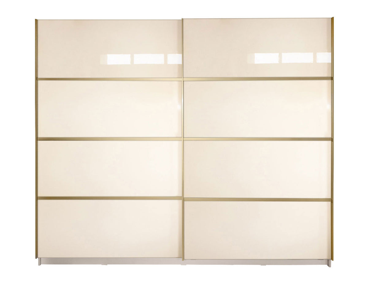 Gold Dulap 2500 Crem cu usi MDF Lucios + 2 Comode