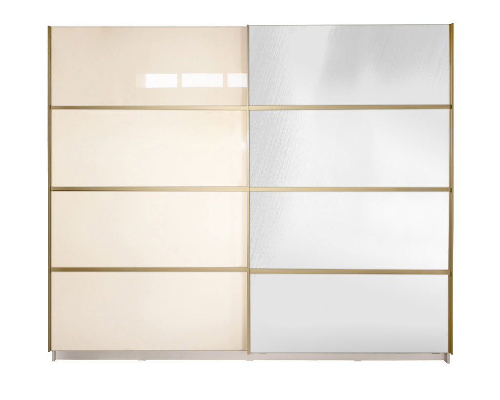Gold Dulap 2500 Crem cu usi MDF Lucios si Oglinda + 1 Comoda