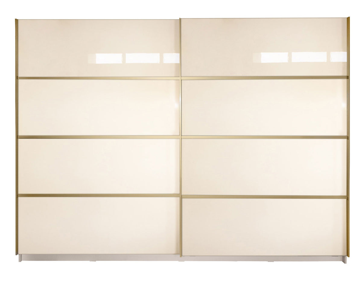 Gold Dulap 2800 Crem cu usi MDF Lucios + 2 Comode