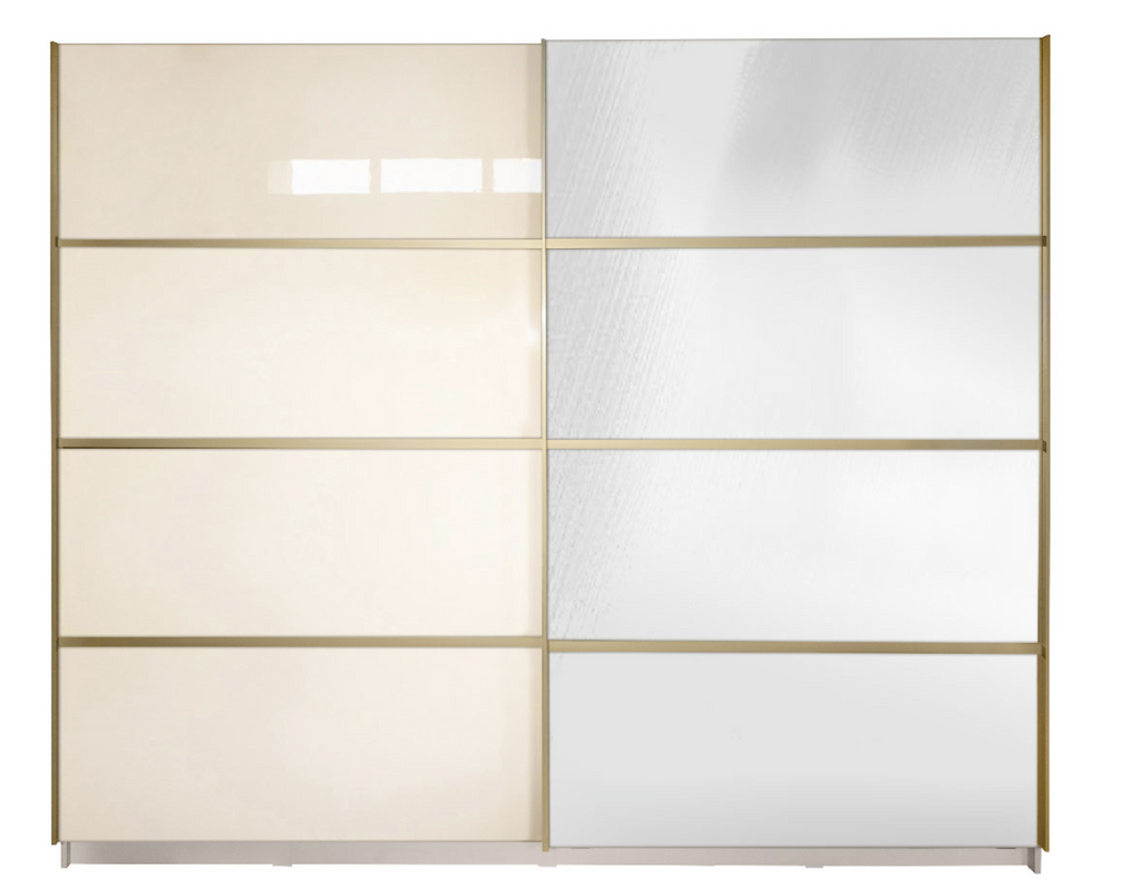 Gold Dulap 2500 Crem cu usi MDF Lucios si Oglinda