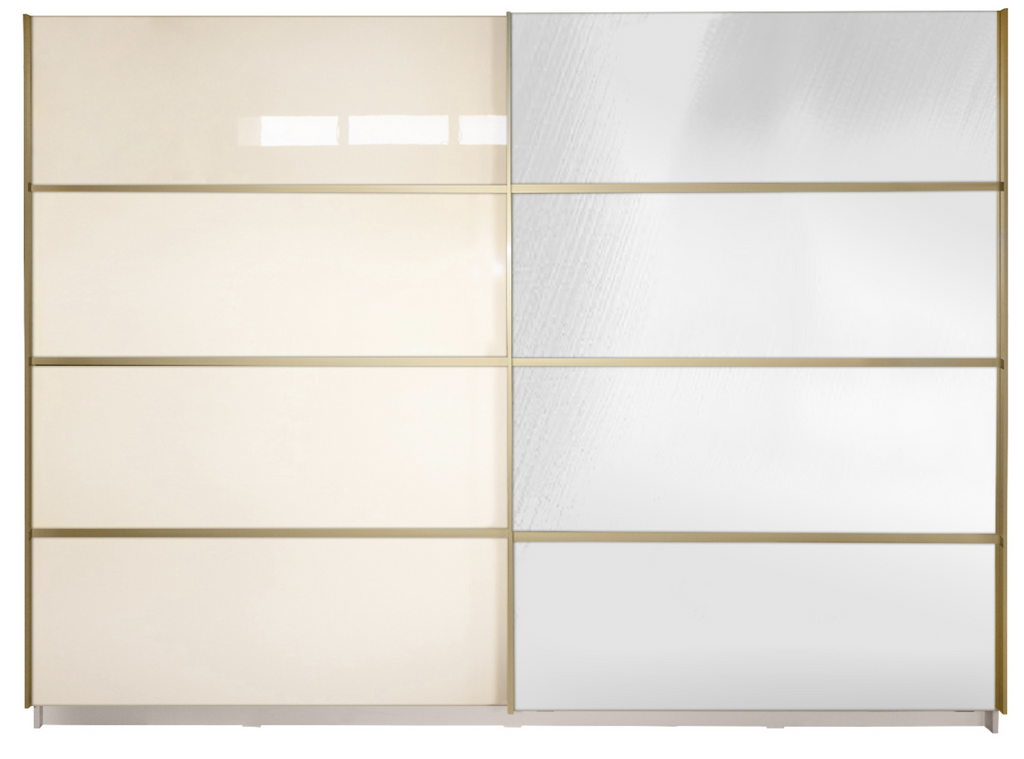 Gold Dulap 2800 Crem cu usi MDF Lucios si Oglinda