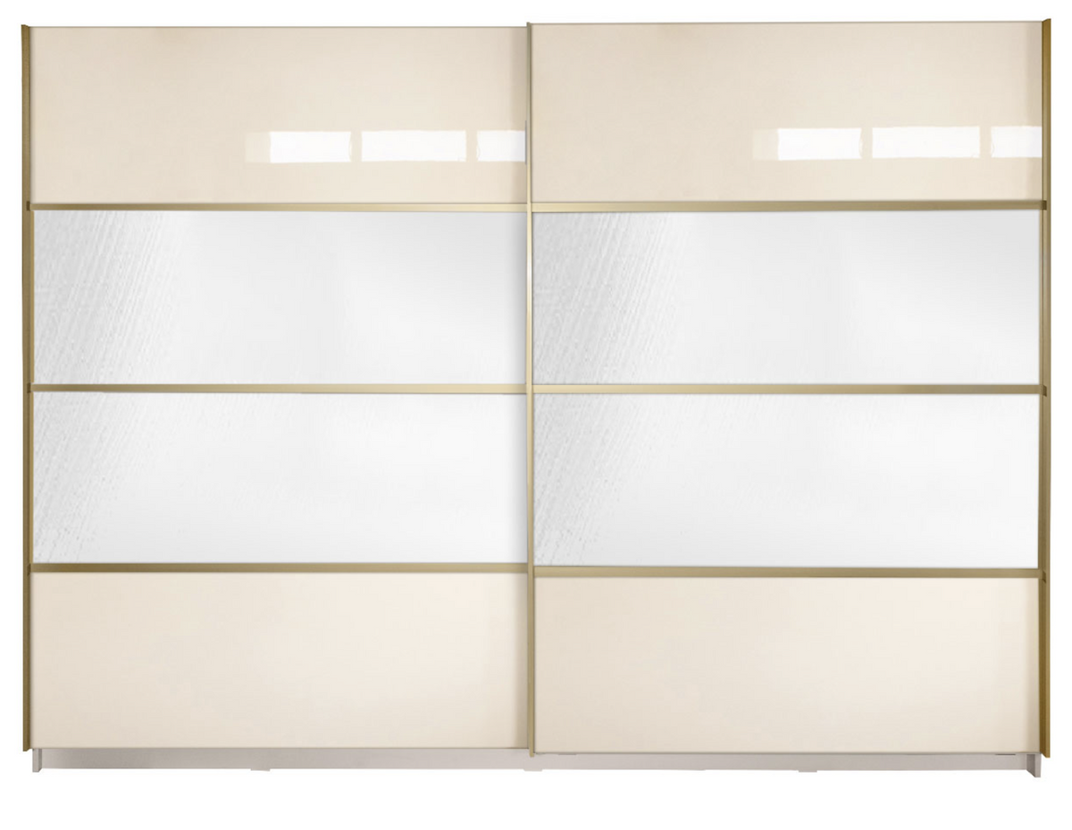 Gold Dulap 2800 Crem cu usi MDF Lucios si Oglinda