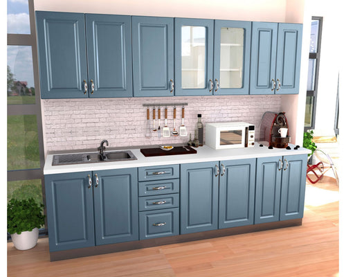 Bucatarie Zebra 2.6 metri MDF albastru frezare dreptunghi
