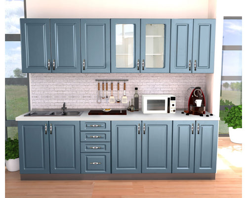 Bucatarie Zebra 2.6 metri MDF albastru frezare dreptunghi
