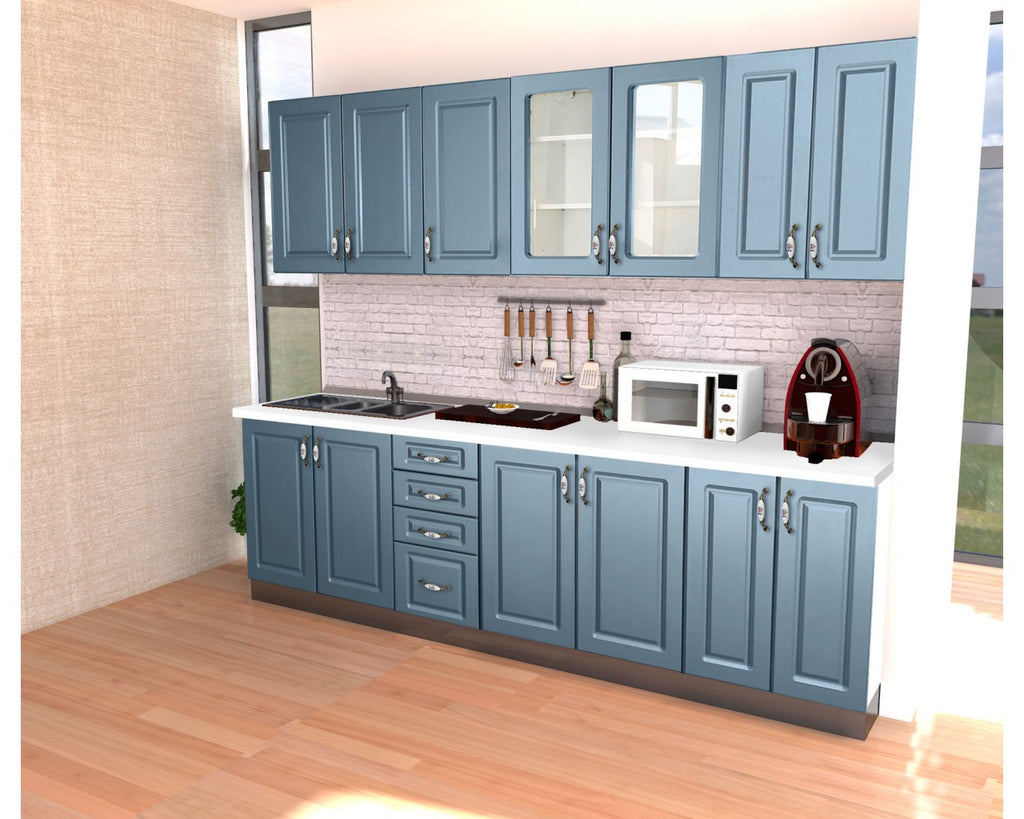 Bucatarie Zebra 2.6 metri MDF albastru frezare dreptunghi