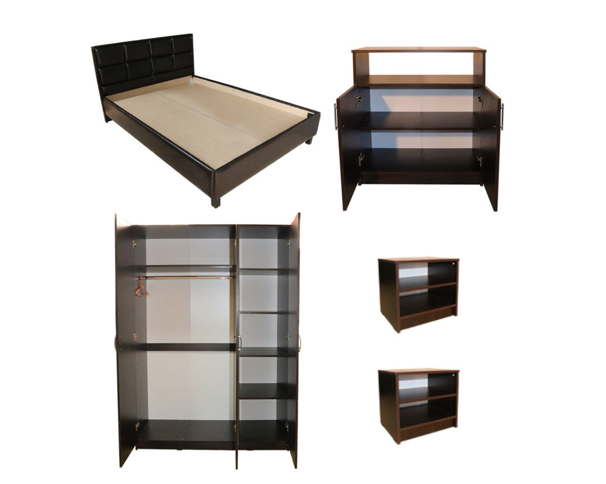Dormitor Soft Wenge cu pat tapitat Wenge pentru saltea 120x200 cm